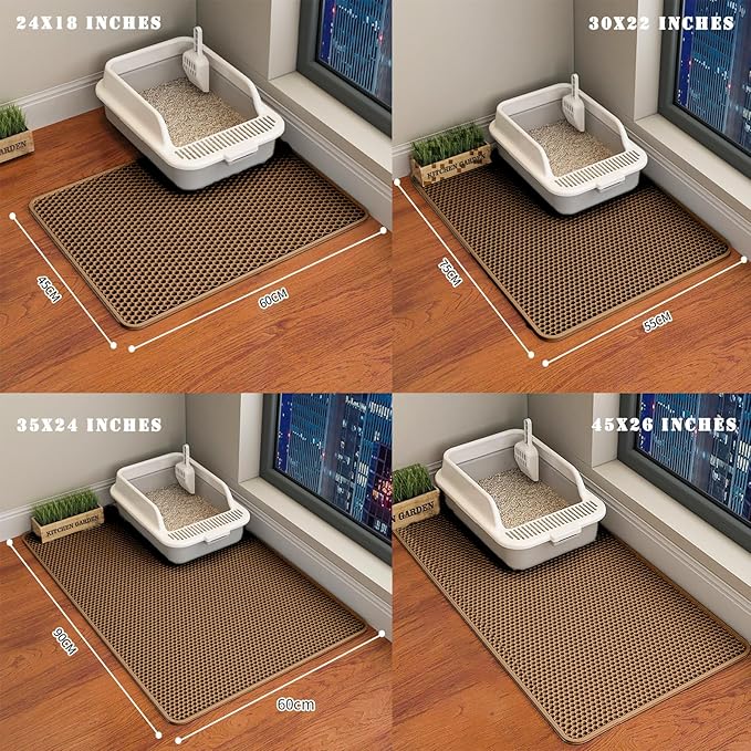 HCY&WLD Cat Litter Mat, Honeycomb Double Layer Cat Litter Trapping Mat, Waterproof Urine Proof Non-Slip, Scatter Control, Less Waste, Easier to Clean (Brown, 30" X 22")