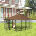 PawHut Outside Dog Kennel, 7' x 7' x 5' Puppy Play Pen with Canopy, Garden Playpen Fence Crate Enclosure Cage Rotating Bowl, for Dogs, Chickens, Ducks, Black