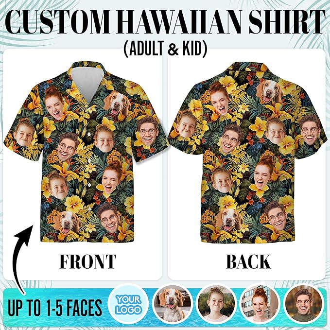 Custom Hawaiian Shirt with Face for Men Women Youth Kid, Personalized Hawaiian Shirts with Face Logo Photo Picture