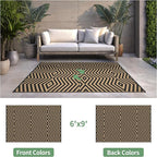 GENIMO Outdoor Rug for Patio Clearance, 6'x9' Reversible Plastic Straw Rugs, Lightweight Waterproof Modern RV Camping Mat for Camper, Balcony, Deck, Backyard, Picnic, Black Brown