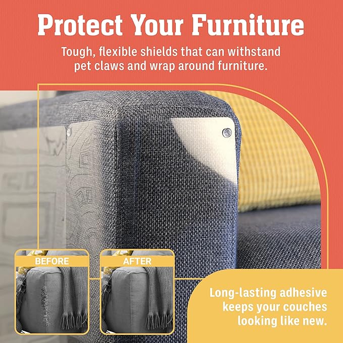 6 Pack XL Anti Cat Scratch Furniture Protector - Couch Protector from Cat Claws w/Twist Pins - Heavy Duty, Strong, Clear, Easy-to-Apply Scratching Deterrent and Shield for Sofa