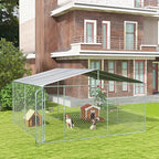 PawHut Outdoor Dog Kennel, Heavy Duty Dog Run Outdoor Fence with Waterproof Cover, Galvanized Chain Link, Secure Lock, for Large Breeds, Chickens, Ducks, 15' x 15' x 7.5'