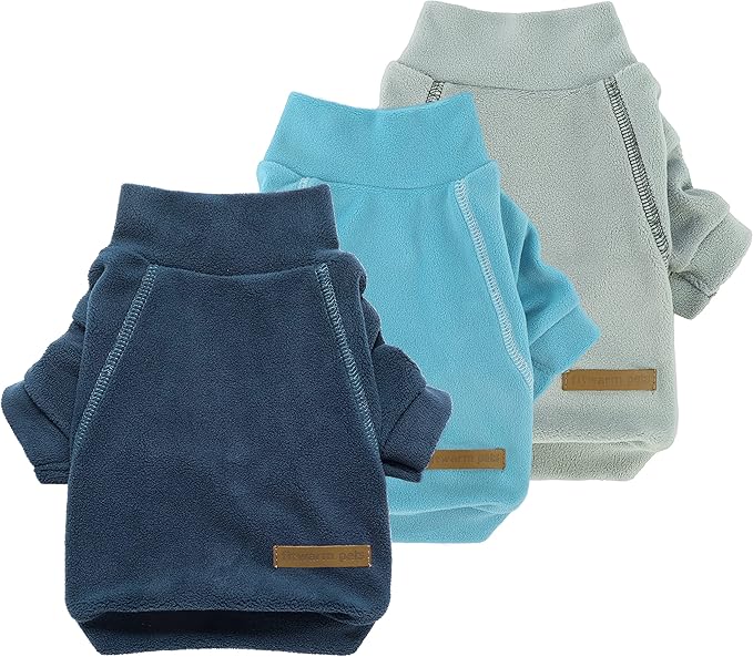 Fitwarm 3 Pack Classic Fleece Sweater, Turtleneck Sweatshirt, Winter Clothes for Small Dogs & Cats, Pullover Jacket, Cat Apparel, Blue, Grey, Navy, Small