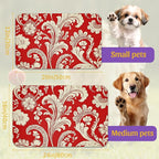 Red White Paisley Pet Food Mat, Absorbent Feeding Pad for Dogs and Cats, Waterproof Anti-Slip Base – 16x24 Inch