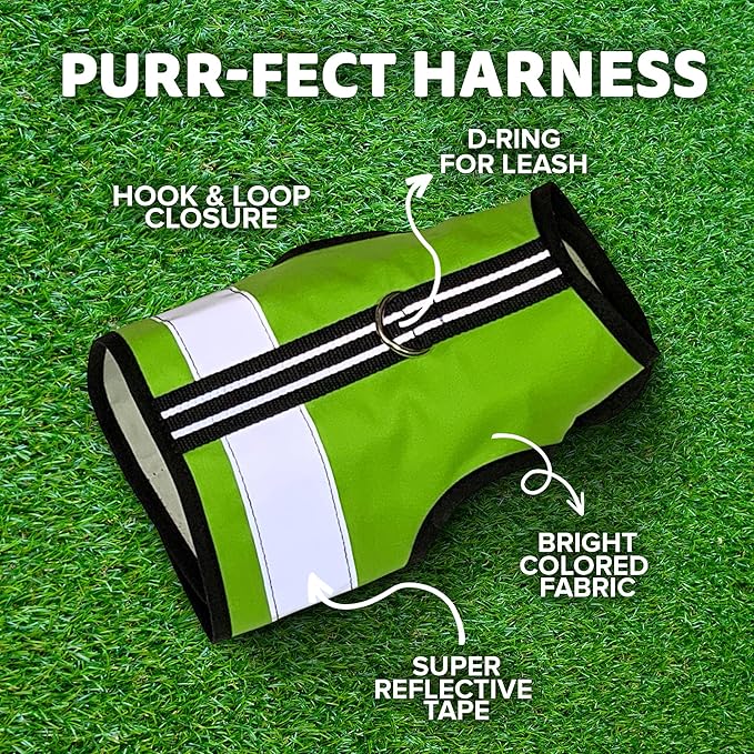 Kitty Holster Reflective Cat Harness – High-Visibility Cat Harness for Travel, Day and Night Walking - Soft Cotton Cat Accessories, Breathable, Secure & Washable, Made in USA - Loud Lime, XS