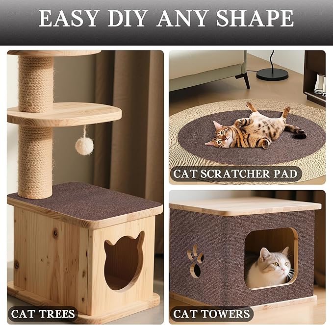 15.7'' x 39.3'' Cat Scratch Furniture Protector Adhesive Trimmable Cloth Couch Anti-Scratch Cover DIY Climb Couch Protector from Cat Claws, Covering Cat Tower, Replacement Pads，Brown
