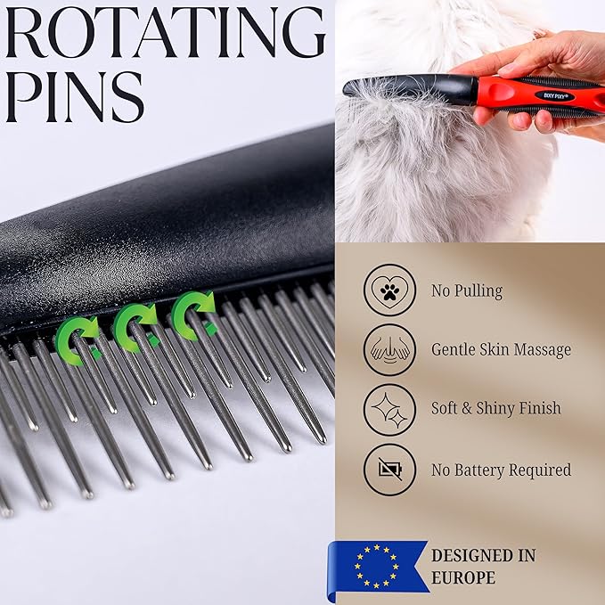 Poodle Comb with Rotating Teeth - 5-in-1 Dog Dematting Tool - Used for Small Size Breeds and Puppies - Cat Comb for Shedding and Deshedding