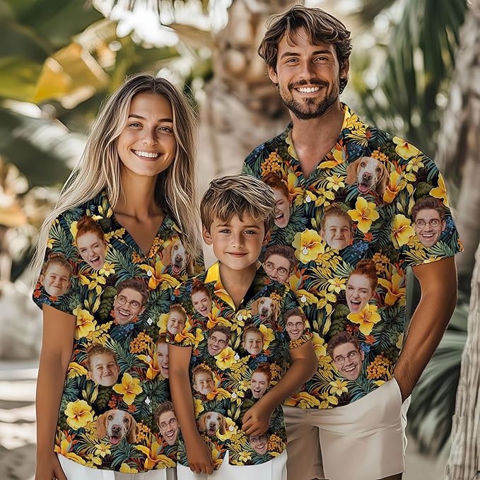 Custom Hawaiian Shirt with Face for Men Women Youth Kid, Personalized Hawaiian Shirts with Face Logo Photo Picture