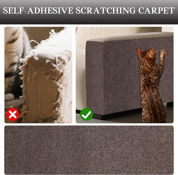 15.7'' x 39.3'' Cat Scratch Furniture Protector Adhesive Trimmable Cloth Couch Anti-Scratch Cover DIY Climb Couch Protector from Cat Claws, Covering Cat Tower, Replacement Pads，Brown