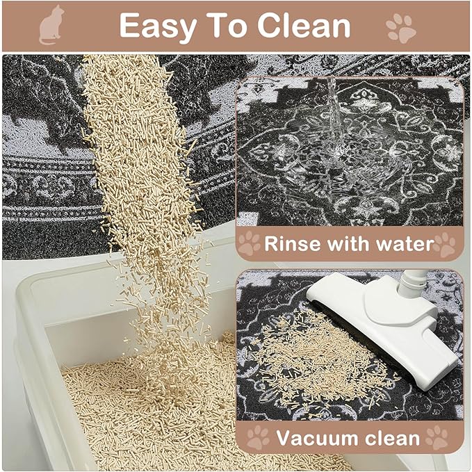 Glittme Cat Litter Mat with Non-Slip Bottom Litter Box Mat 40"X30" Litter Trapping Mat Easy to Clean Washable Cat Food Mat for Kitty,XL