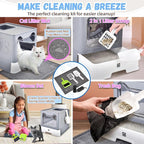Enclosed Cat Litter Box with Lid Foldable Potty,Drawer Type Extra Large Cover Litter Box with Mat, Kitty Free in and Out/One-Way,Odor Control Anti-Splashing Easy Cleaning (Medium Grey)