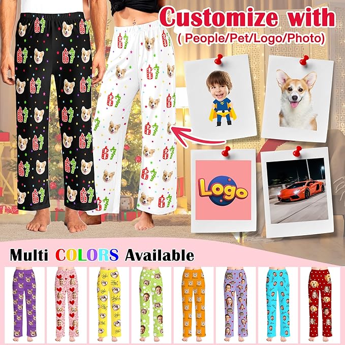 Custom Pajama Pants for Women Men, Personalized 67 Name Photo PJ Family Six Seven Matching Sleep Bottoms Birthday Xmas Gifts