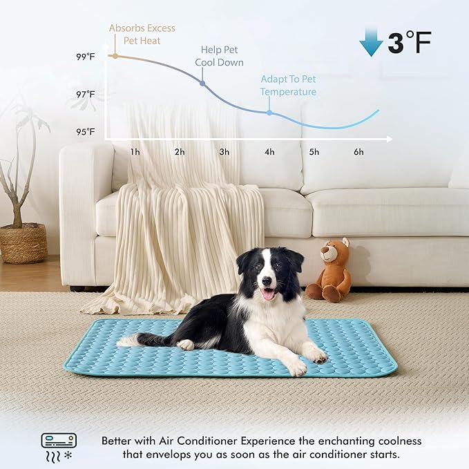 MICROCOSMOS Summer Cooling Mat & Sleeping Pad- Water Absorption Top, Materials Safe, Easy Carry, EZ Clean. Keep Cooling for Pets, Kids and Adults.(Blue, 40" x 28")