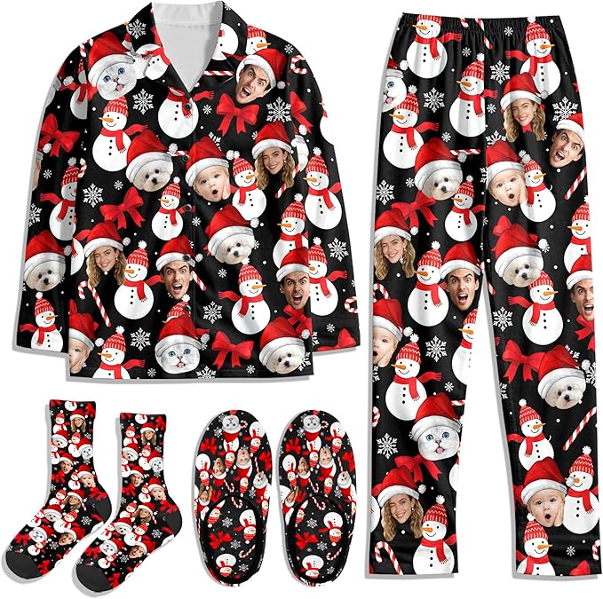 Artsadd Custom Pajamas for Women Men Family, Personalized Face Pjs Pajama Pants, Funny Pet Photo Loungewear Sleepwear Jammies