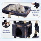 Cat Tree for Indoor Cats Large Adult, Heavy Duty Cat Tree for Large Cats 20 lbs+, Cat Condo with Big Wooden Perch, Cat Tower with 14 Scratching Posts, Hammock, Smoky Gray GCT023G