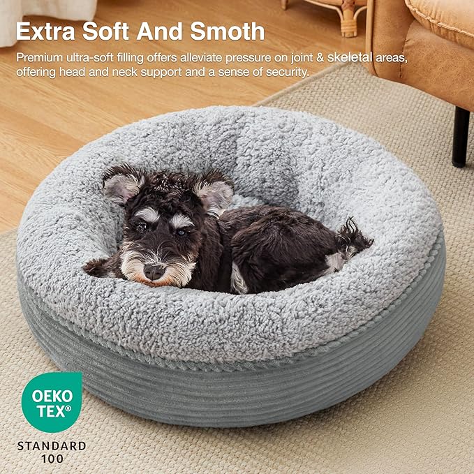 Love's cabin Round Donut Cat and Dog Cushion Bed, 25in Pet Bed for Small or Medium Dogs, Anti-Slip & Water-Resistant Bottom, Soft Durable Fabric Pet Beds, Washable Calming Cat Bed Stripe