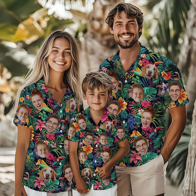 Custom Hawaiian Shirt with Face for Men Women Youth Kid, Personalized Hawaiian Shirts with Face Logo Photo Picture