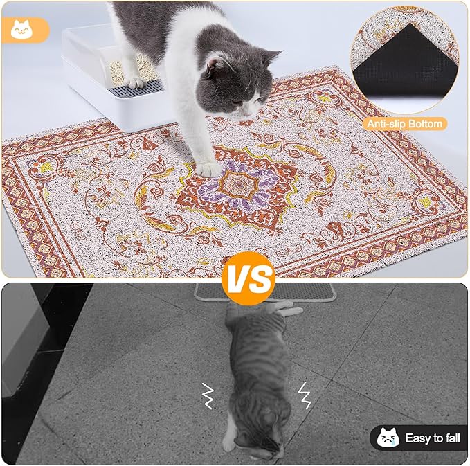 Glittme Cat Litter Mat with Non-Slip Bottom Litter Box Mat 33"X22" Litter Trapping Mat Easy to Clean Washable Cat Food Mat for Kitty,L