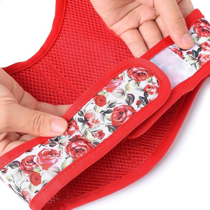 Mile High Life Dog Harness, Air Mesh Floral Vest Harness for 20 lbs Small Dogs & Cats, Easy Get on Adjustable Easy Closures Both Neck and Chest(Red Rose, S Chest 16"-18")