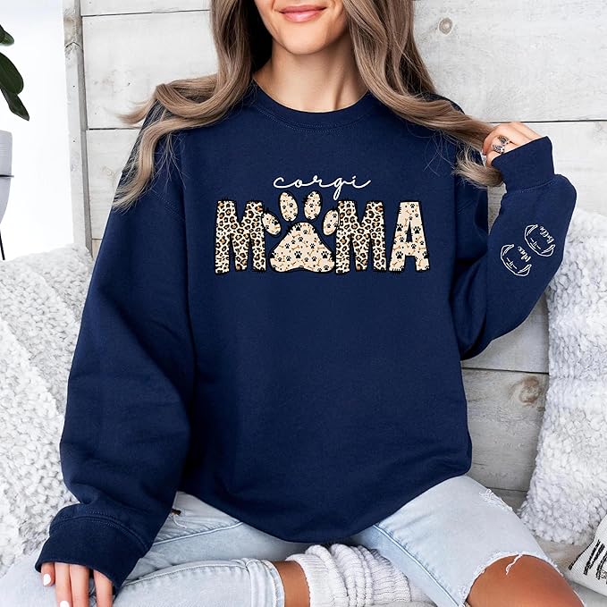 Personalized Dog Breed Mama Sweatshirt, Custom Paw Print Sweater, Cozy Pet Lover Outfit, Unique Gift