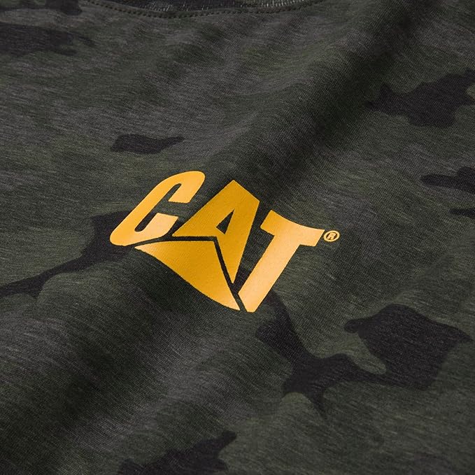 Caterpillar Trademark Banner Long Sleeve Tee Shirts for Men with Center Back Neck Wire Management Loop and Cat Workwear Logo