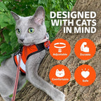 Kitty Holster Reflective Cat Harness – High-Visibility Cat Harness for Travel, Day and Night Walking - Soft Cotton Cat Accessories, Breathable, Secure & Washable, Made in USA-Outrageous Orange, M to L