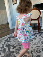 Toddler Baby Girls Summer Clothes Outfits Ruffled Sleeve Dinosaur Shirt Leopard Tops and Shorts Pants Sets 2PCS