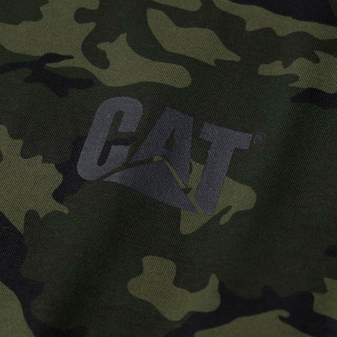 Caterpillar Trademark Banner Long Sleeve Tee Shirts for Men with Center Back Neck Wire Management Loop and Cat Workwear Logo