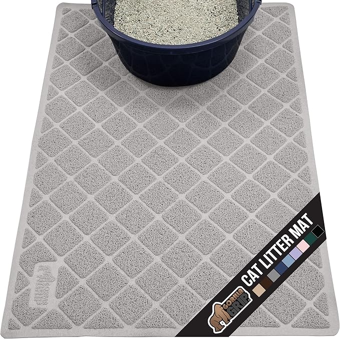 GORILLA GRIP Cat Litter Box Mat, Water Resistant, US Designed Kitty Litter Trapping Mats, Easy to Clean, Scatter Control, Less Mess and Clean Floors, Kitten Supplies for Indoor Cats, 30x20 Light Gray
