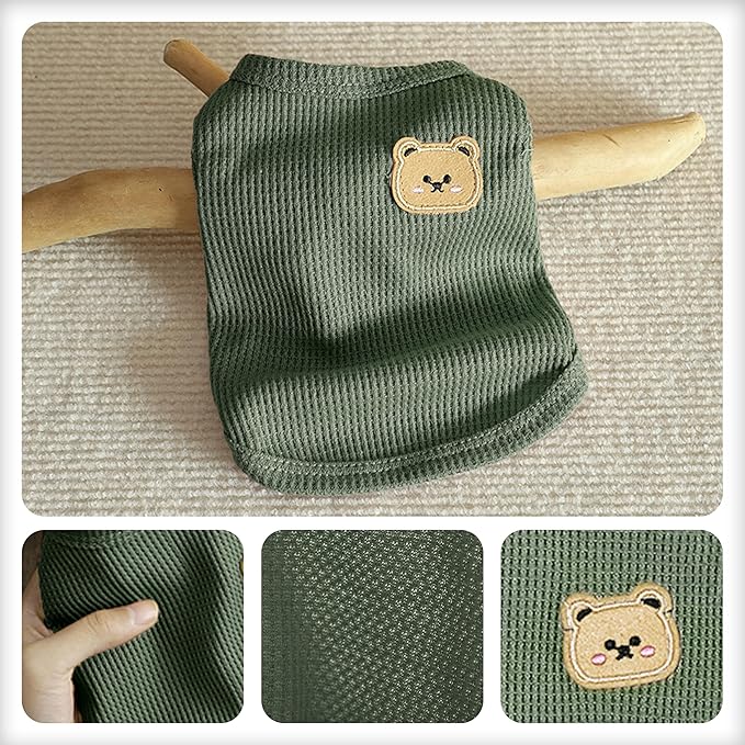 Waffle Knit Cat & Dog T Shirt for Small Dogs, Stretchable Puppy Shirt for Sphynx Cats & Small Breeds, Pet Clothes | Breathable Summer/Winter Apparel for Newborn(Green 2XLarge)