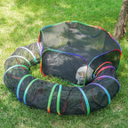 Foldable Cat Enclosure - Portable Outdoor Pet Tent with Tunnel, Breathable Mesh Playpen for Dogs, Small Rabbits, Includes Carry Bag（Color）