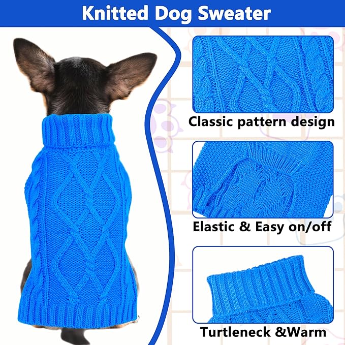 Dog Sweaters for Small Dogs Winter Dog Clothes Turtleneck Puppy Sweater Warm Pet Clothes Knitted Solid Cat Sweater Dogie Outfit XS~L(L-Blue,XS)