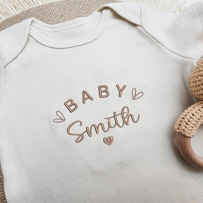 COUPLEHOODIES Personalized Baby Onesie Bodysuit – Custom Embroidery Gift for Pregnancy Reveal Baby Shower or First Grandchild