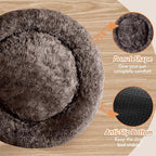 JOLLYVOGUE Calming Small Dog & Cat Bed for Indoor Cats - 20 inches Washable Donut Bed for Kittens & Puppies, Anti-Anxiety Round Fluffy Plush Pet Beds (Fits up to 15 lbs)
