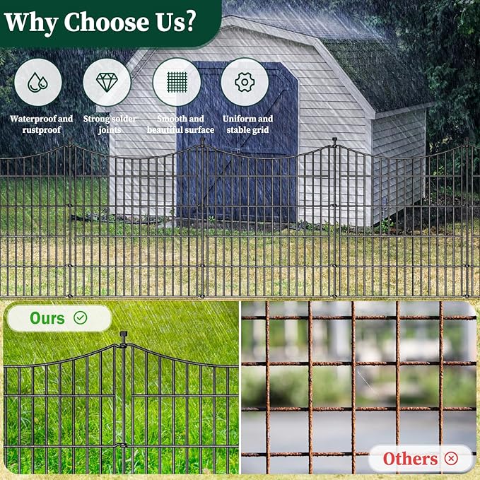 5 Panels Decorative Garden Fence with Gate, 48 in(H) X 13.13 ft(L) No Dig Dog Fence Animal Barrier Outdoor for Yard, Rustproof Metal Garden Edging and Borders, Temporary Fencing Stakes