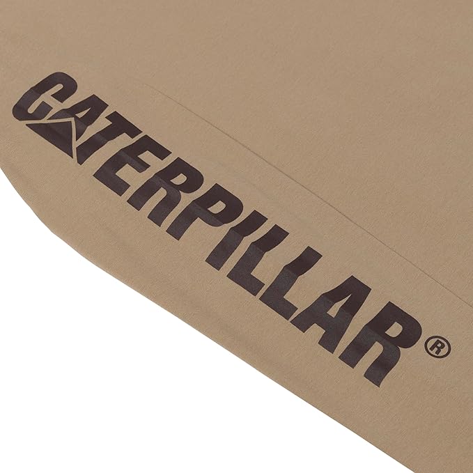 Caterpillar Trademark Banner Long Sleeve Tee Shirts for Men with Center Back Neck Wire Management Loop and Cat Workwear Logo