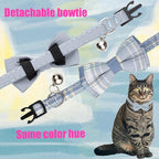 Cat Collar Breakaway Bowtie Safety with Bell Adjustbale Kitten Puppy Solid Plaid Color Set D-[2pcs] Blue