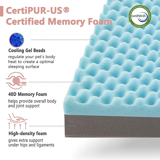 Memory Foam Large Dog Bed, Orthopedic Dog Crate Bed with Cooling Gel Foam, Waterproof Liner and Washable Cover, Joint Relief Pet Sleeping Bed for Medium Large Dogs (Pink)
