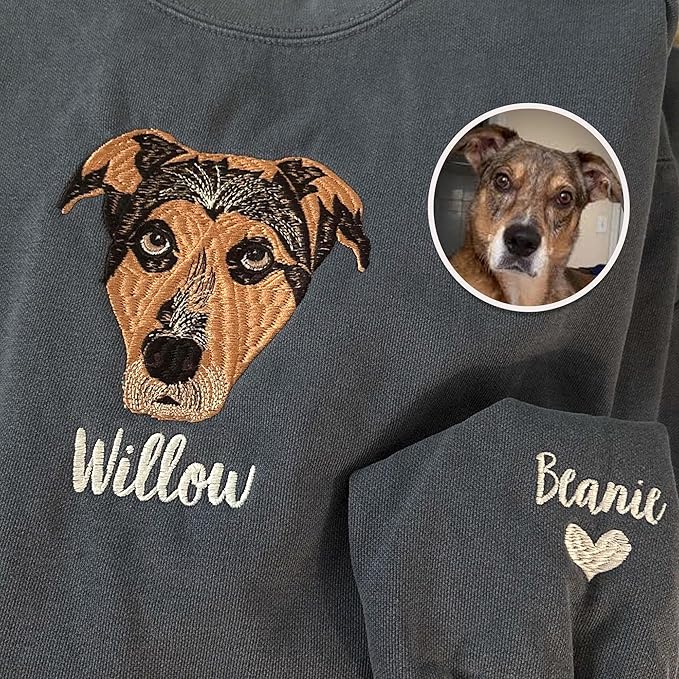 GODMERCH Customized Pet Embroidered Sweatshirt, Custom Dog Face Embroidered Sweatshirt, Dog Mom Sweater