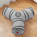 Tempcore 3 Way Collapsible Cat Tunnel for Indoor Cats, Pet Tunnel Bored Toys with Peek Hole & Ball for Puppy, Kitty, Kitten, Rabbit, Grey-Coin
