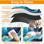 Dog Bowl Mat,Blue Gold Marble Pet Feeding Mat for Floors Waterproof,Flowing Absorbent Dogs Placemat for Food and Water Quick Dry Pet Cat Feeding Mats with Non Slip Bottom 16" x 24"