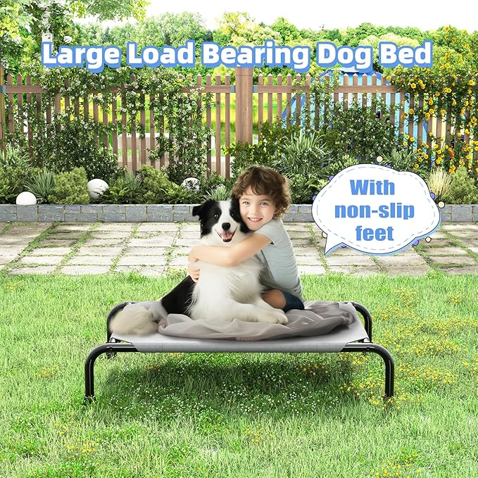 Simple Trending Raised Dog Bed for Small Dogs, Waterproof Elevated Dog Cot, Outdoor Cooling Pet Bed, 36.5" x 22.5", Grey