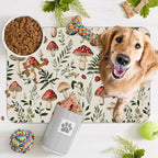 Red Mushroom Pet Feeding Mat,Fern Herb Berries Absorbent Quick-Dry Cat Dog Food and Water Bowl Mats,Non-Slip Rubber Backing Mat,Cat Dog Accessories Supplies 16"x24"