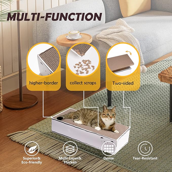 Cat Scratcher, 17.3"L x 7.9"W x 4.7"H, Reversible Design for Double Service Life
