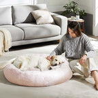 WESTERN HOME WH Calming Dog & Cat Donut Cuddler, Anti-Anxiety Warming Cozy Soft Round Bed, Fluffy Faux Fur Plush Cushion for Small Medium Dogs and Cats (20"/24"/30"/36")