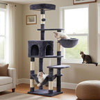 Hey-brother Cat Tree with Large Hammock, Multi-Level Cat Tower for Indoor Cats, Cat Condo with Sisal-Covered Scratching Posts and Top Perch, Smoky Gray MPJ050G
