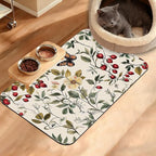 Butterfly Flower Dog Food Mat,Vintage Berry Absorbent Pet Feeding Mat for Food and Water Bowl,Quick Dry Dog Placemat Non Slip Rubber Backing Waterproof Pet Supplies 16" x 24"