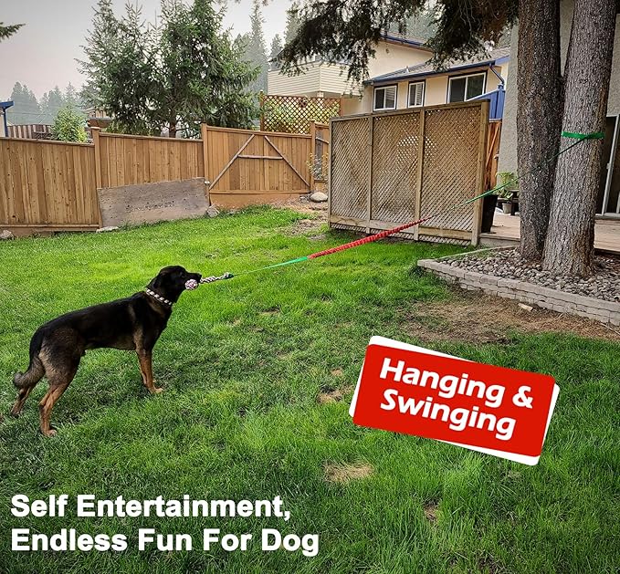 LOOBANI Outdoor Bungee Tug Toy, Dog Toy Hanging from Tree for Small to Large Dogs, Interactive Exercise Play Cord & Tether with Chew Rope Toy (Tree Stump Tug of War-Green)