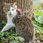 Cat Harness and Leash Escape Proof for Walking Travel Outdoor - Cute Floral Nylon Adjustable Cute Cat Harness Leash Set with Airtag Holder for Small Large Cats