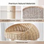 59-inch Cat Tree，Cat Tower with Scratching Post,Extra Long Sisal Blanket, Handwoven Basket & Space Capsule Nest